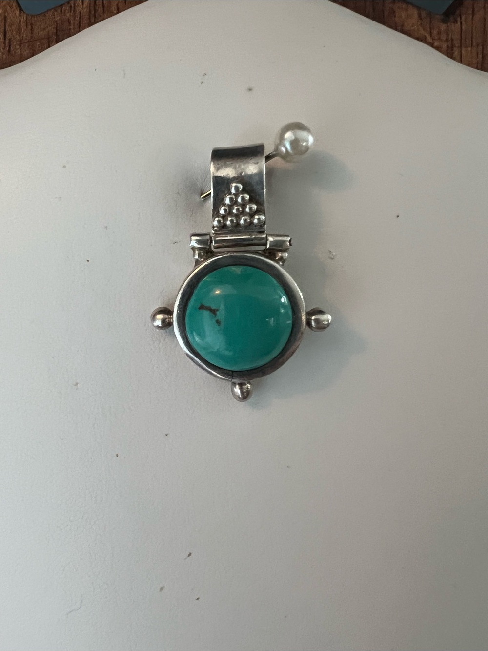Sterling Silver 925 Turquoise Pendant Beaded Bail 1.25”